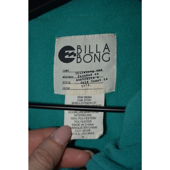 Billabong Lined Teal Hooded Jacket Size M - Picture 3 of 5